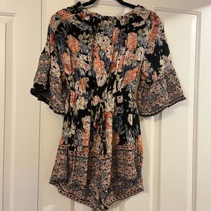 Floral Black and Orange Romper
